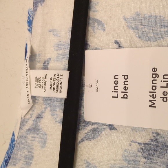 H&M linen blend puffy sleeves feminine cottage core Blue Women's Top XXL - Picture 7 of 9